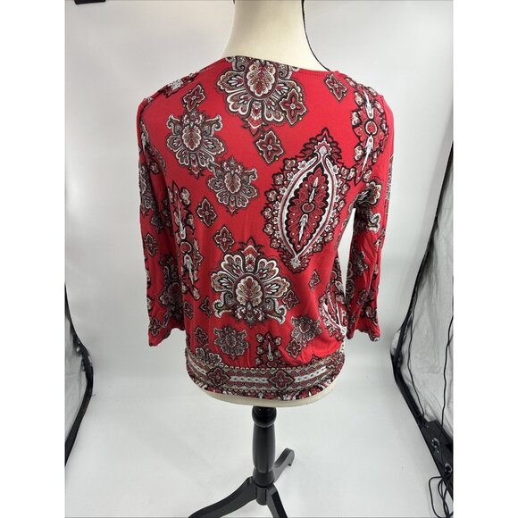 Chico's Womens Red Paisley Print Blouse Size S Rayon Spandex - Picture 4 of 6